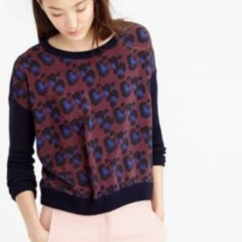 J. Crew Cobalt Leopard Silk and Merino Sweater